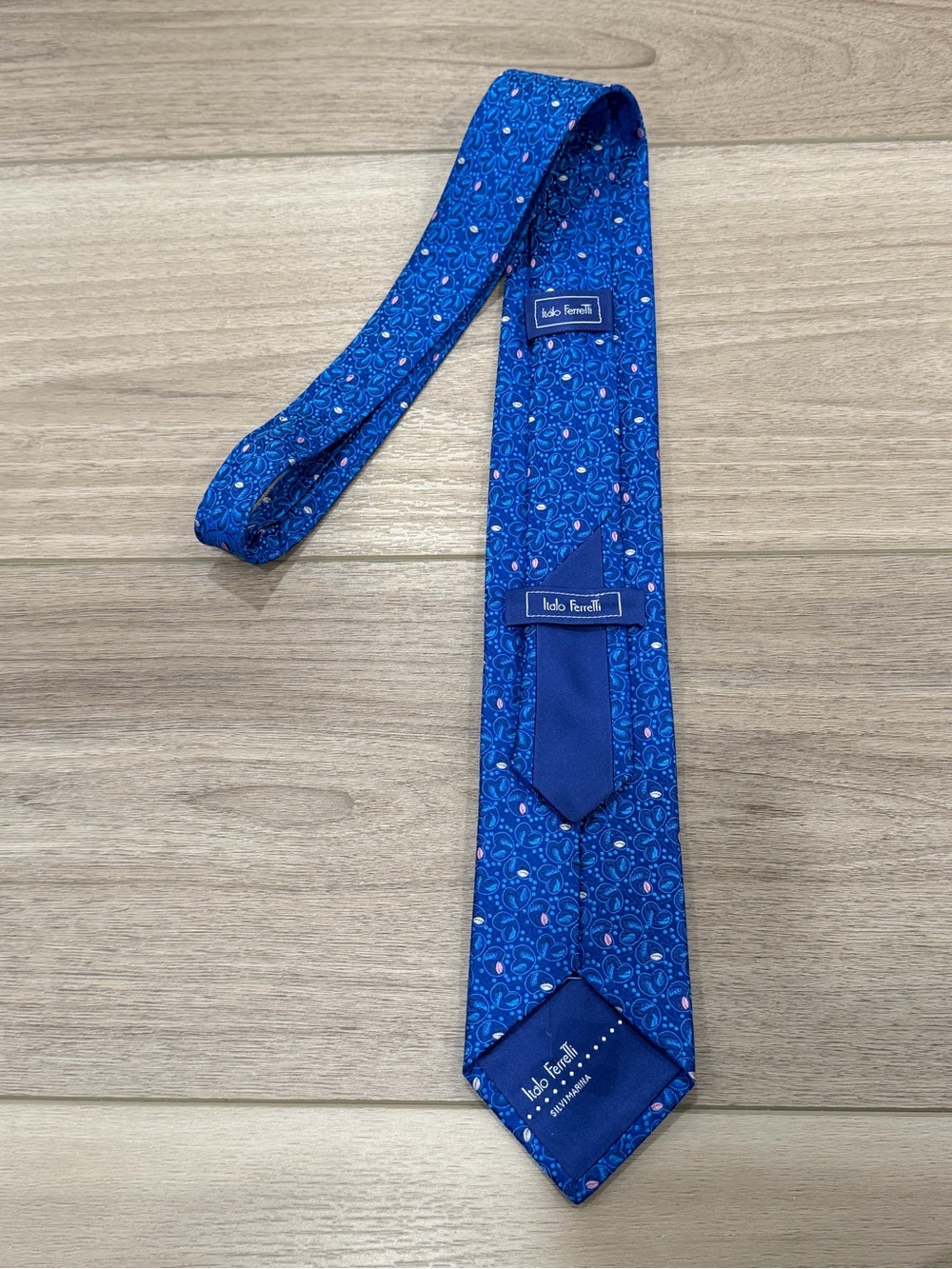 Italo Ferretti Silvi Marina Handmade Men’s Silk Tie Blue Floral Made In Italy